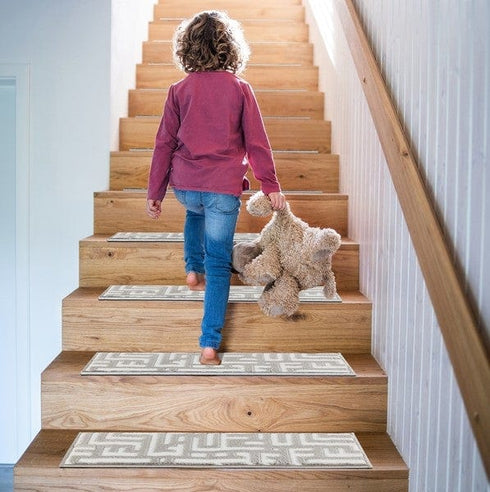 Water Oak - Low Pile Gray/White Authentic Turkish Carpet Stair Tread Rugs Premium Quality Non Slip